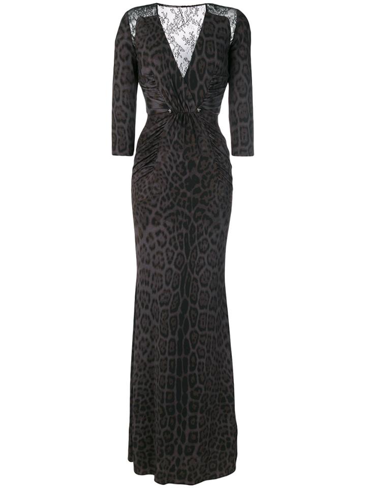Roberto Cavalli Pierced Lace Insert Animalier Dress - Black