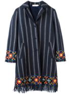 Tory Burch Embellished Fringed Coat, Women's, Size: 8, Blue, Cotton/polyester/viscose/other Fibers