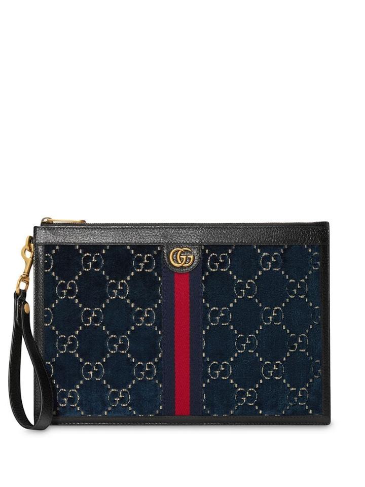 Gucci Pouch In Velvet Gg - Blue