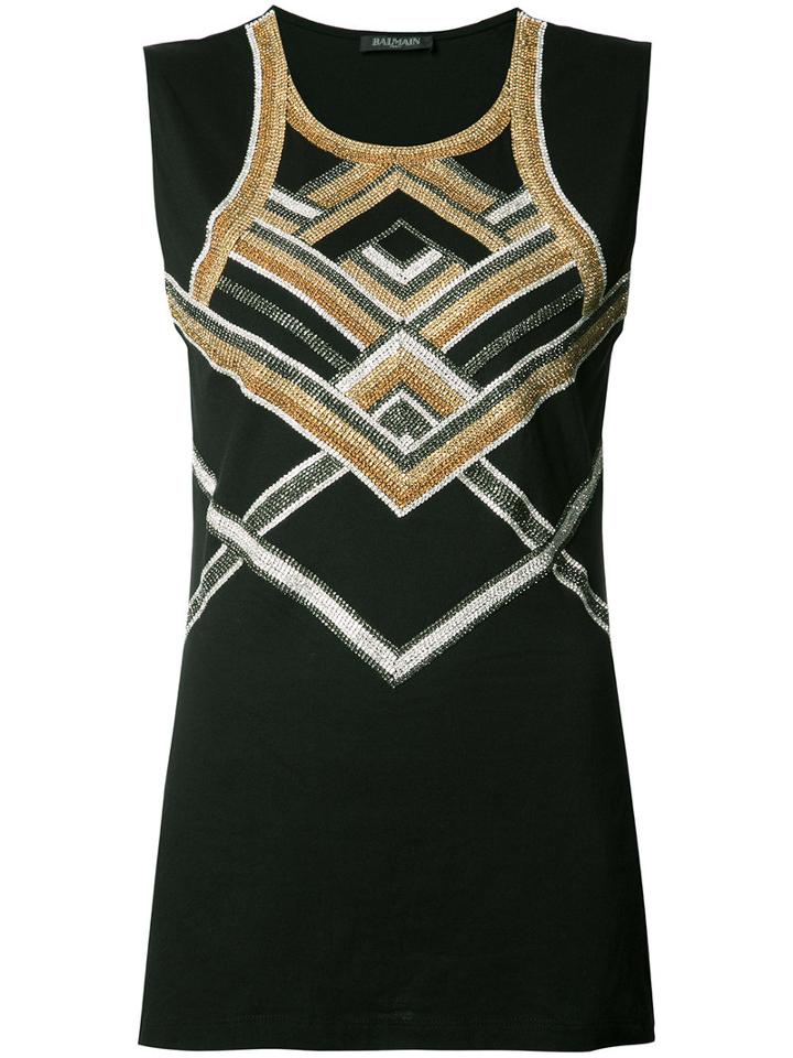 Balmain - Embellished Tank Top - Women - Cotton/glass Fiber/brass - 40, Blue, Cotton/glass Fiber/brass
