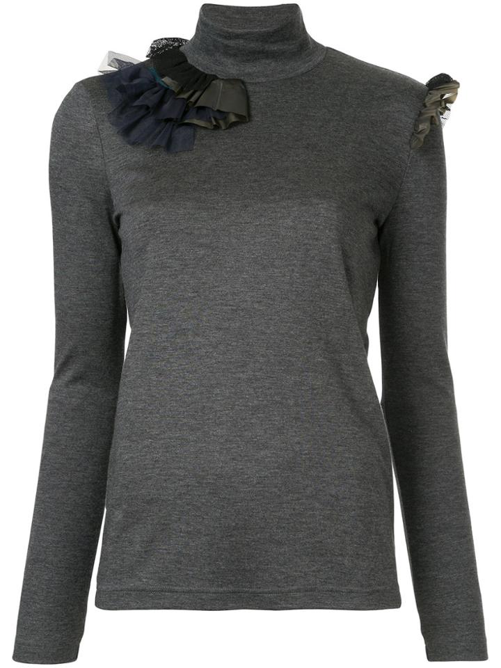 Kolor Ruffled Detail Roll Neck Jumper - Grey