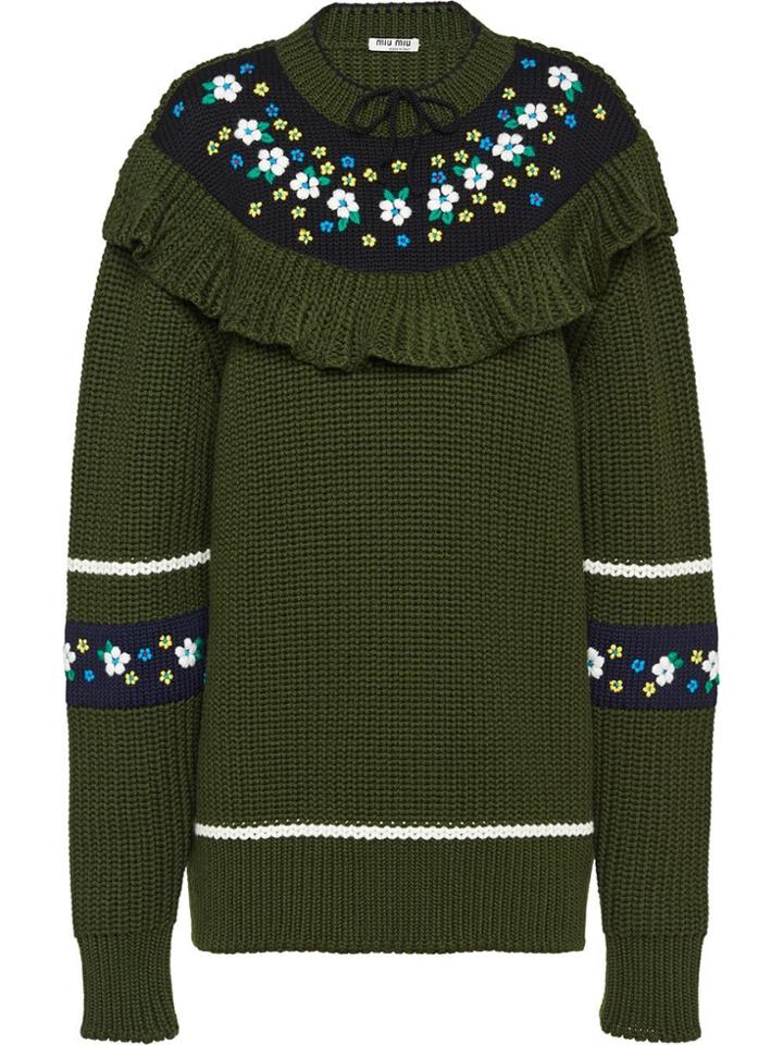 Miu Miu Floral Ruffled Sweater - Green