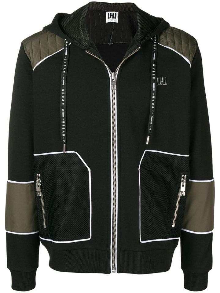 Les Hommes Urban Contrasting Panels Hoodie - Black