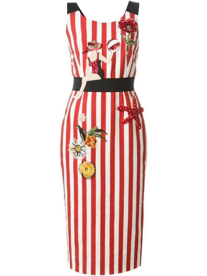 Dolce & Gabbana Embellished Striped Dress - Red