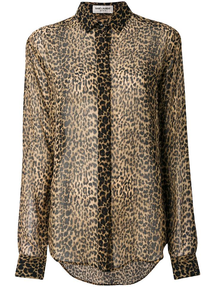 Saint Laurent - Leopard Print Shirt - Women - Silk - 36, Black, Silk