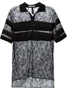 Givenchy Floral Lace Polo Shirt, Women's, Size: 36, Black, Cotton/polyamide/viscose