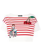 Dolce & Gabbana - Striped Embroidered Cropped Top - Women - Cotton/polyamide - 44, White, Cotton/polyamide
