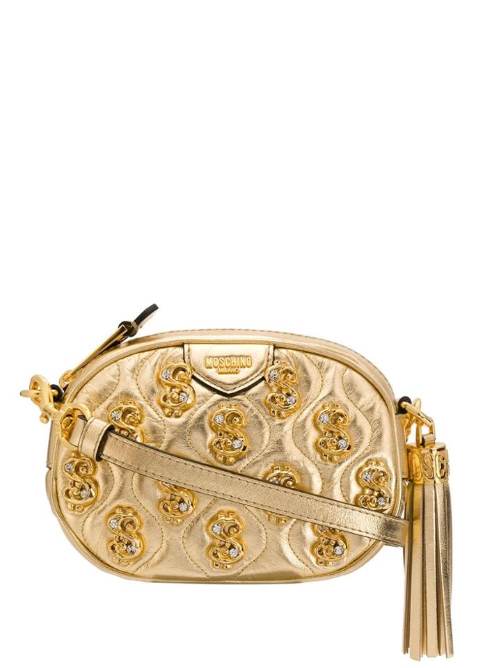 Moschino Dollar Sign Plaque Shoulder Bag - Gold