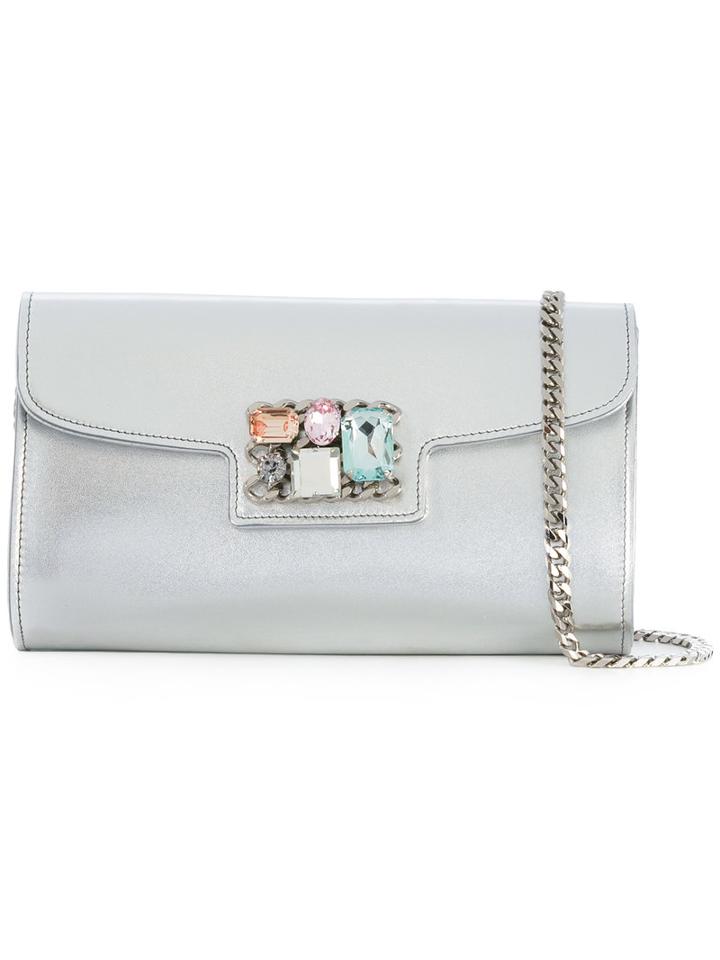 Casadei - Jewelled Clutch Bag - Women - Kid Leather - One Size, Grey, Kid Leather
