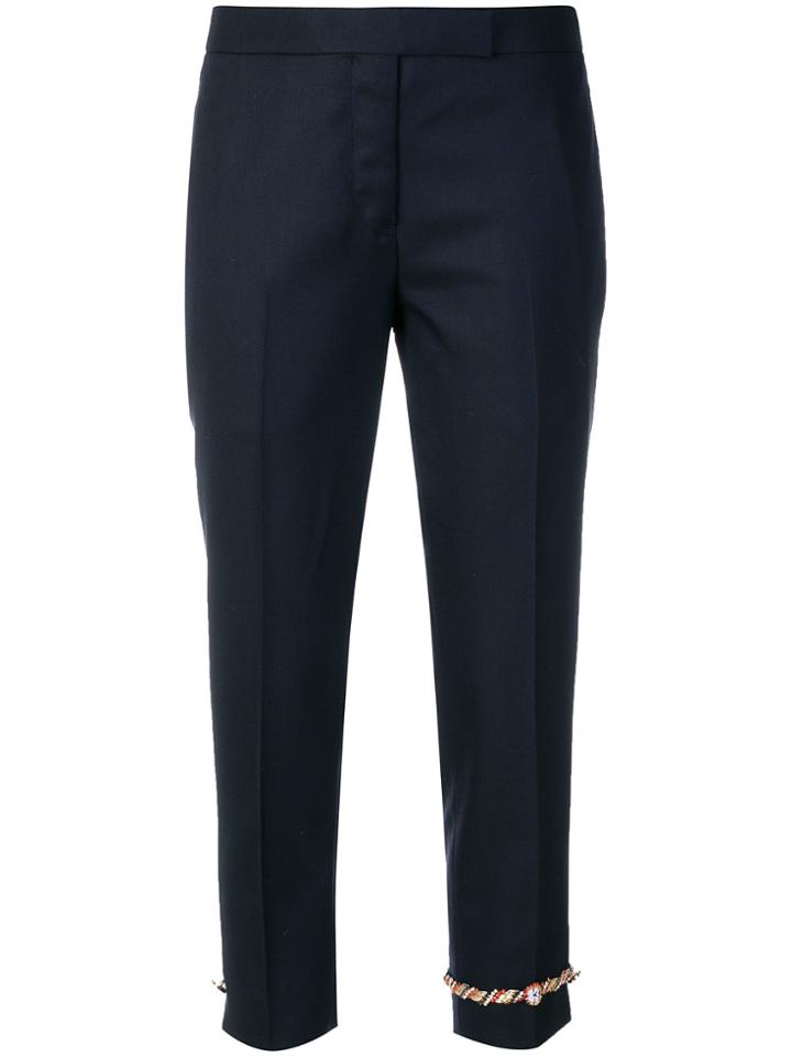 Thom Browne Cuff Appliqué Cropped Trousers - Blue
