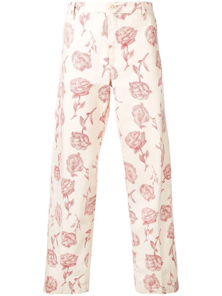 Aries Rose Print Trousers - Neutrals