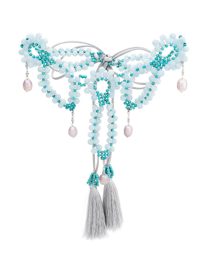Night Market Beaded Drop Pearl Necklace - Blue