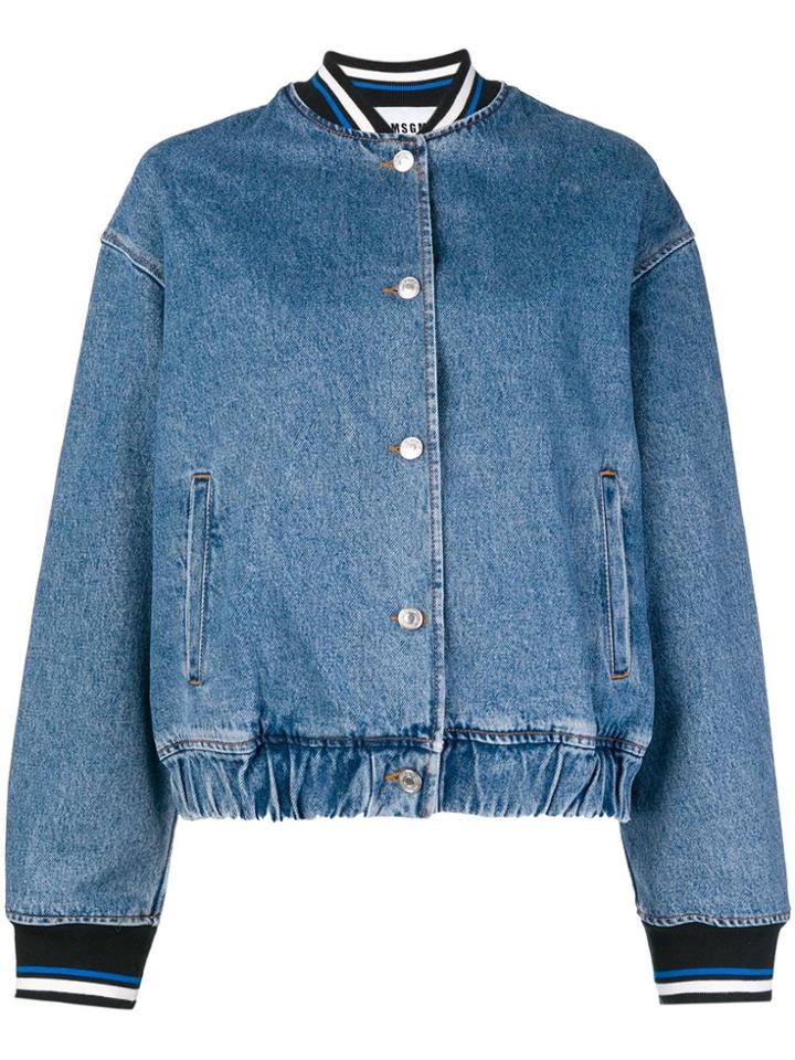 Msgm Denim Bomber Jacket - Blue
