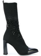 Stuart Weitzman Embellished Sock Boots - Black