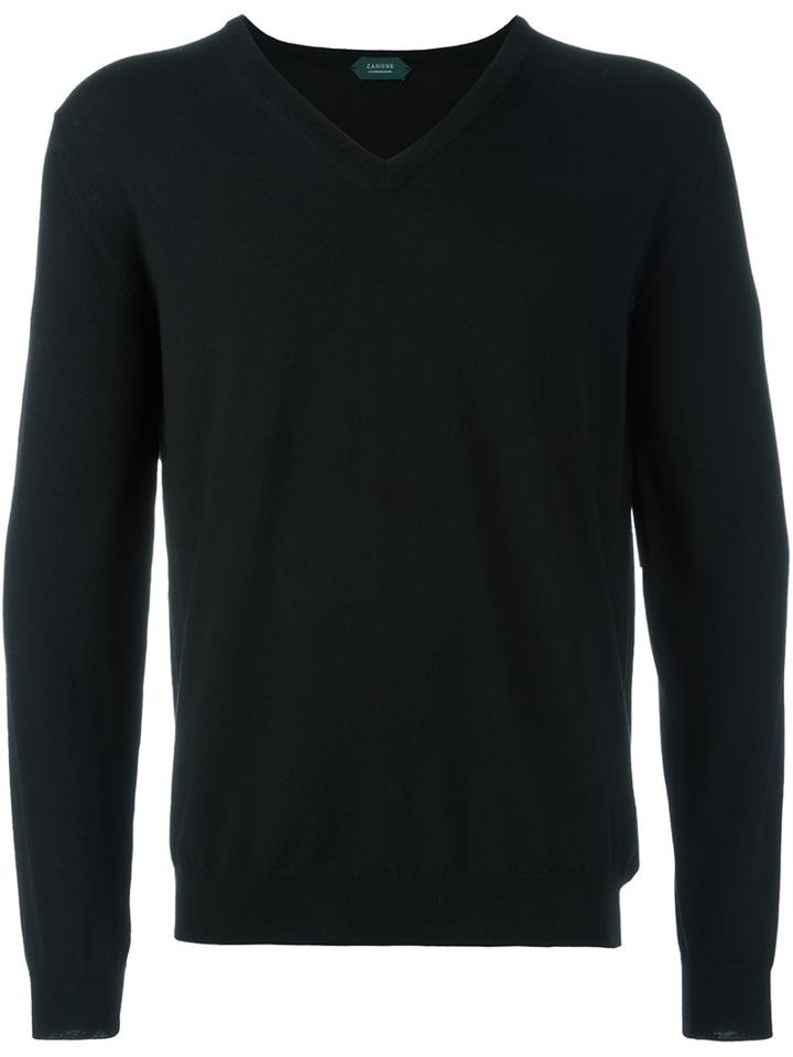 Zanone V-neck Pullover, Men's, Size: 54, Black, Polyamide/virgin Wool