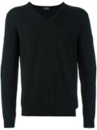 Zanone V-neck Pullover, Men's, Size: 54, Black, Polyamide/virgin Wool