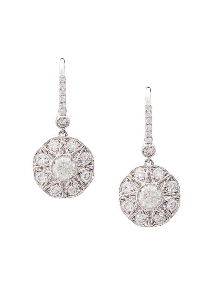 Marchesa 18kt White Gold Floral Diamond Drop Earrings