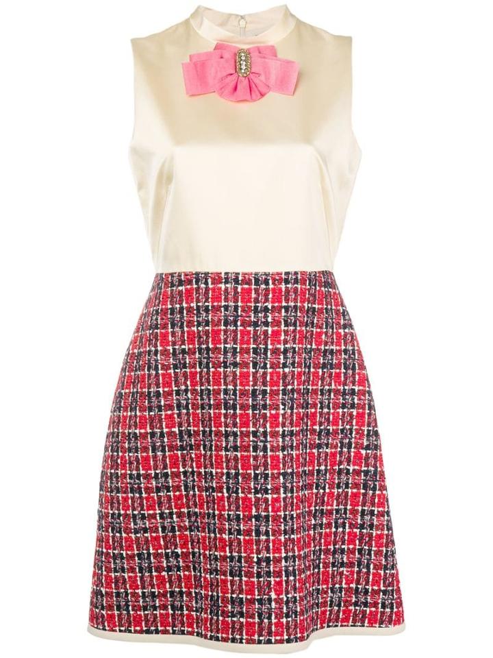 Gucci Bow Tweed Skirt Dress - Neutrals