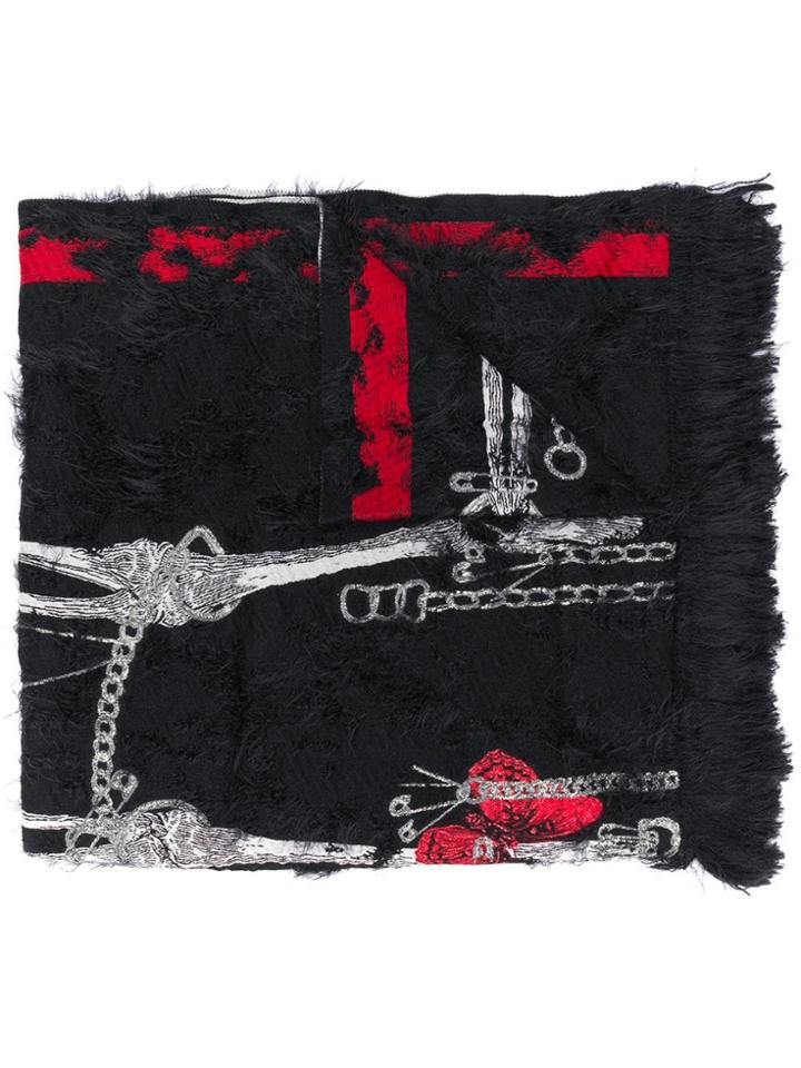 Alexander Mcqueen Skeleton Textured Scarf - Black