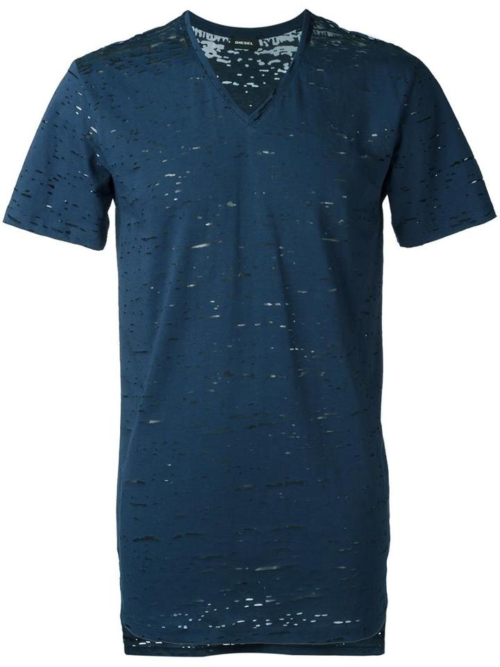 Diesel Sheer Detail V-neck T-shirt, Men's, Size: Small, Blue, Cotton/nylon
