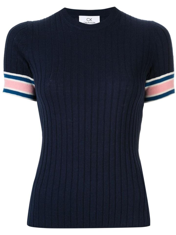 Ck Calvin Klein Stripe Detail Ribbed Top - Blue