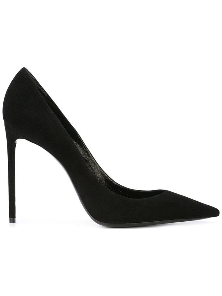 Saint Laurent Heel/zoe Pointy Toe Suede Pump - Black