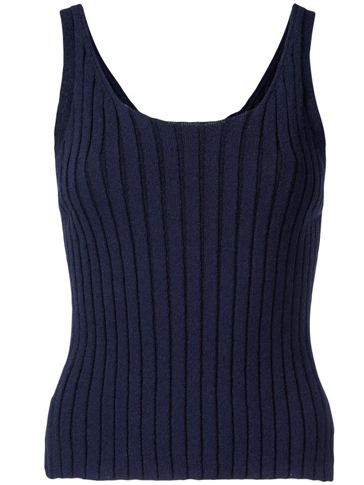 Estnation - Ribbed Vest Top - Women - Linen/flax - 38, Blue, Linen/flax