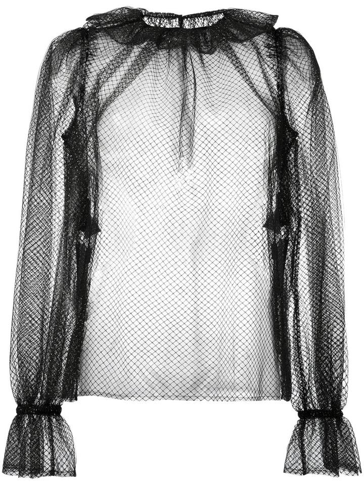 Dolce & Gabbana Transparent Ruffle Blouse, Women's, Size: 44, Black, Polyester/polyamide