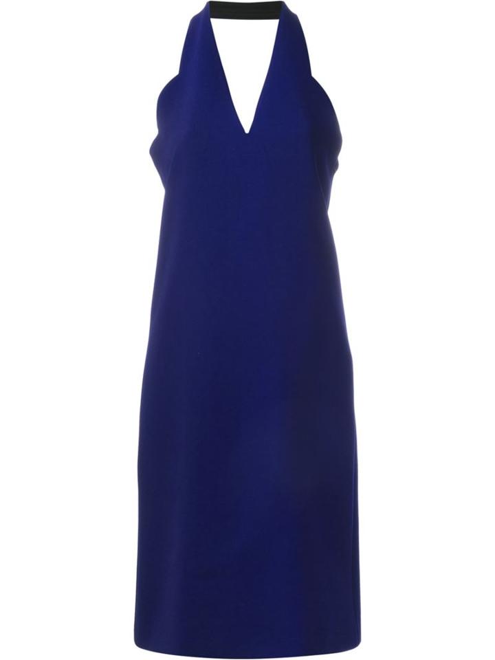 Carven Scalloped Trim Halterneck Dress, Women's, Size: 40, Blue, Polyester/acetate/silk