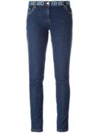 Kenzo Printed Waistband Slim-fit Jeans, Women's, Size: 34, Blue, Cotton/polyester/spandex/elastane