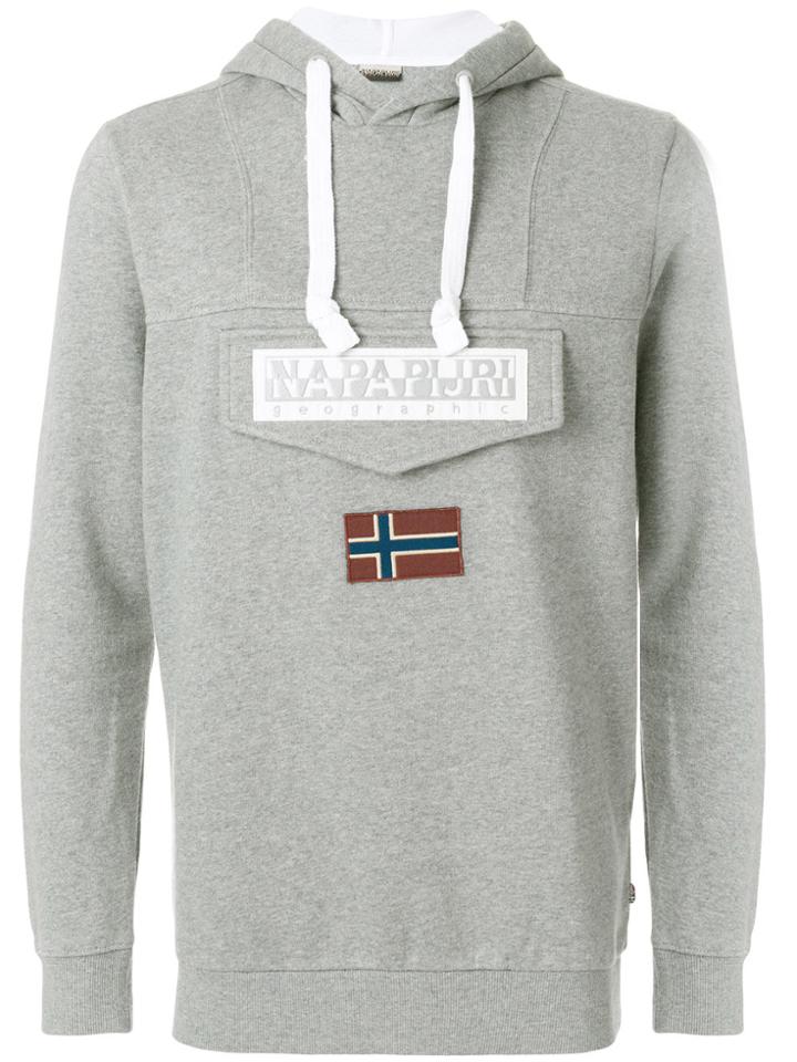Napapijri Logo Patch Hoodie - Grey