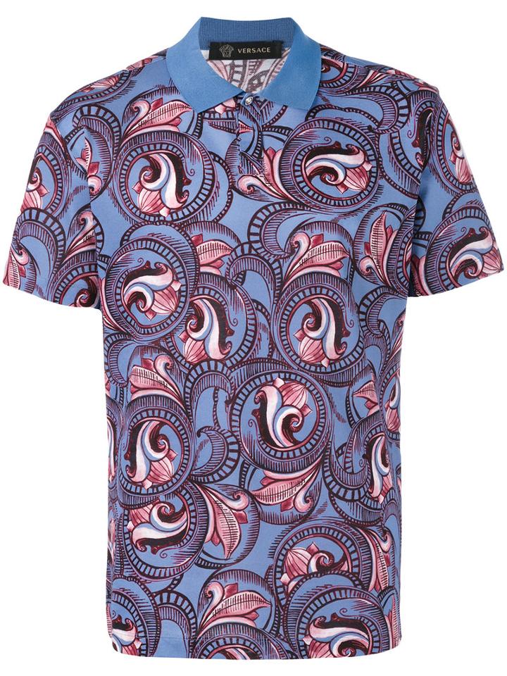 Versace - Patterned Polo Top - Men - Cotton - Xl, Blue, Cotton