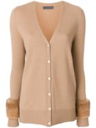 Simonetta Ravizza Fur-trim Knitted Cardigan - Nude & Neutrals