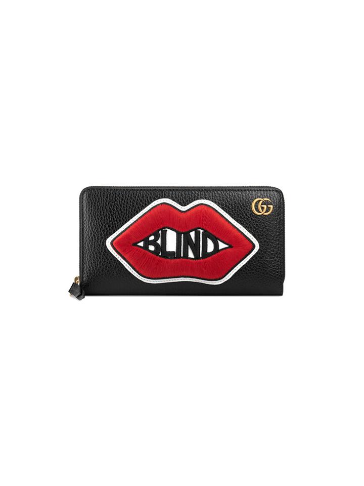 Gucci Leather Zip Around Wallet With Mouth - Black