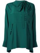 No21 Frill Detail Blouse, Women's, Size: 42, Green, Silk/acetate