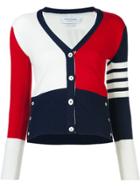 Thom Browne V-neck Cardigan With 4-bar Stripe In Funmix Cashmere -