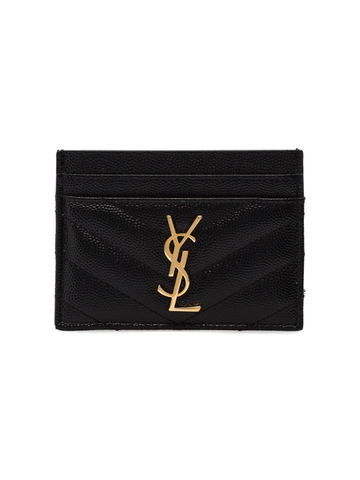 Saint Laurent Black Monogram Logo Embellished Leather Cardholder
