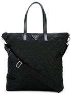 Prada Diamond Stitch Tote Bag, Men's, Black, Leather/nylon