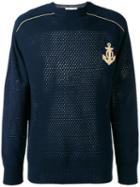 Embroidered Pointelle-knit Sweater - Men - Cotton - 48, Blue, Cotton, Pierre Balmain