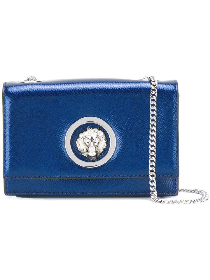 Versus Lion Head Shoulder Bag, Women's, Blue, Cotton/calf Leather