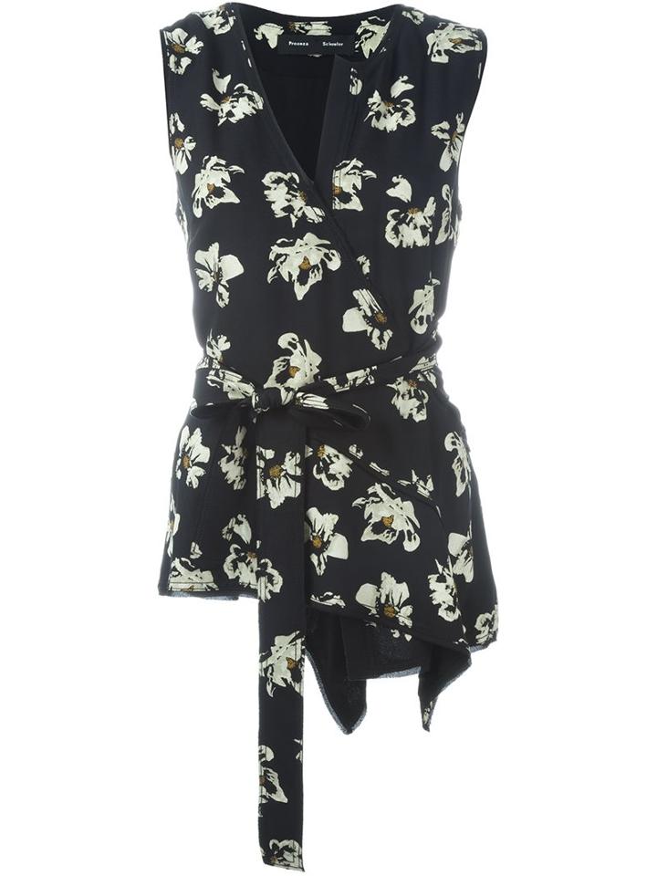 Proenza Schouler Flower Print Wrap Top, Women's, Size: 10, Black, Silk/spandex/elastane/viscose