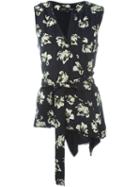 Proenza Schouler Flower Print Wrap Top, Women's, Size: 10, Black, Silk/spandex/elastane/viscose