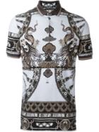 Dolce & Gabbana Chinese Dragon Print Polo Shirt, Men's, Size: 46, Blue, Cotton/calf Leather