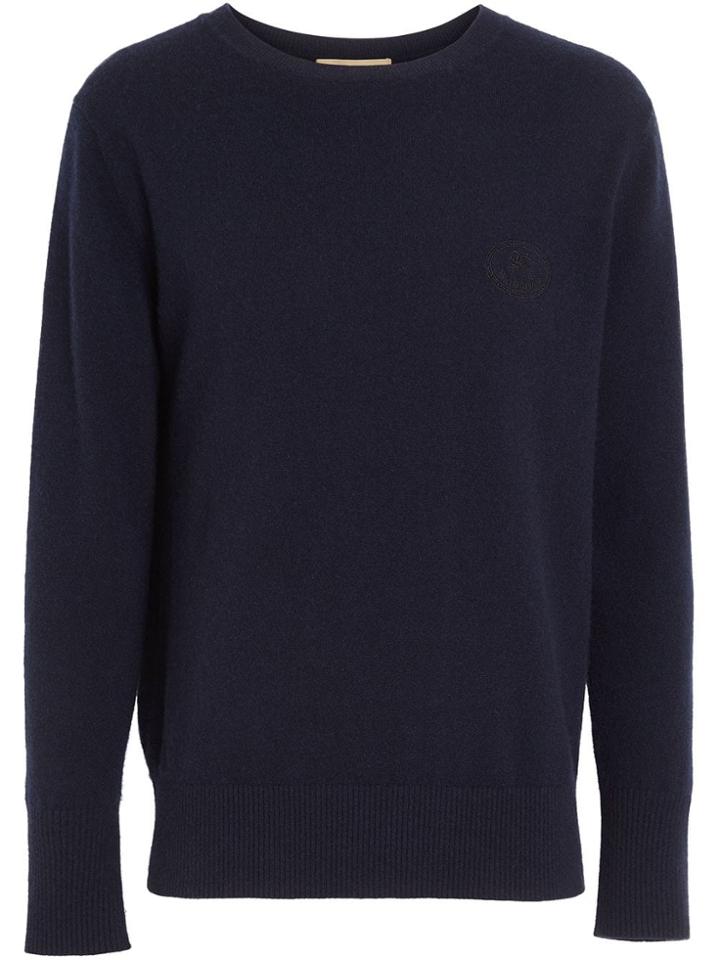 Burberry Embroidered Archive Logo Cashmere Sweater - Blue