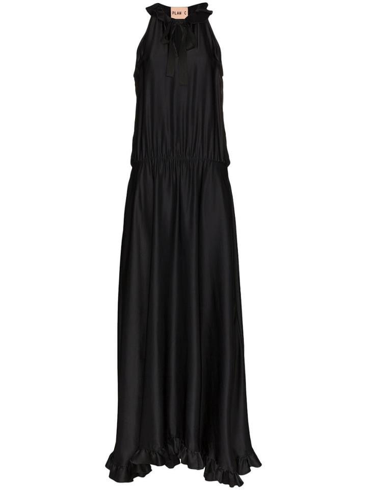 Plan C Ruffle Sleeveless Maxi Dress - Black