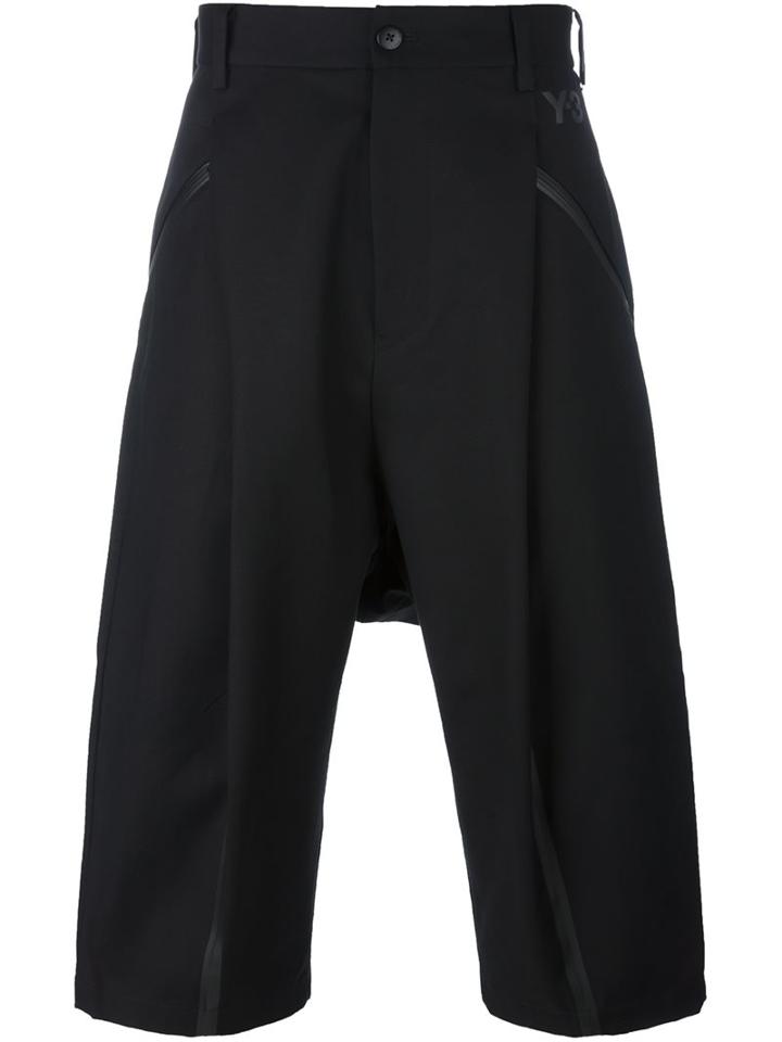 Y-3 Drop-crotch Tailored Shorts, Men's, Size: Xs, Black, Cotton/spandex/elastane