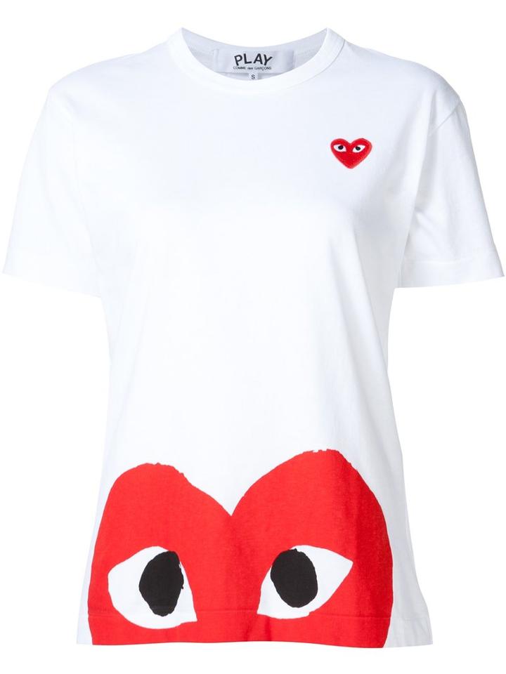 Comme Des Garçons Play - Heart Print And Application T-shirt - Women - Acetate - L, White, Acetate