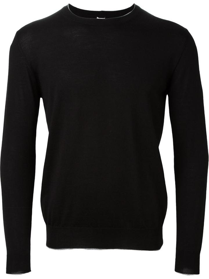 Eleventy Fine Knit Crew Neck Sweater, Men's, Size: Medium, Black, Silk/merino
