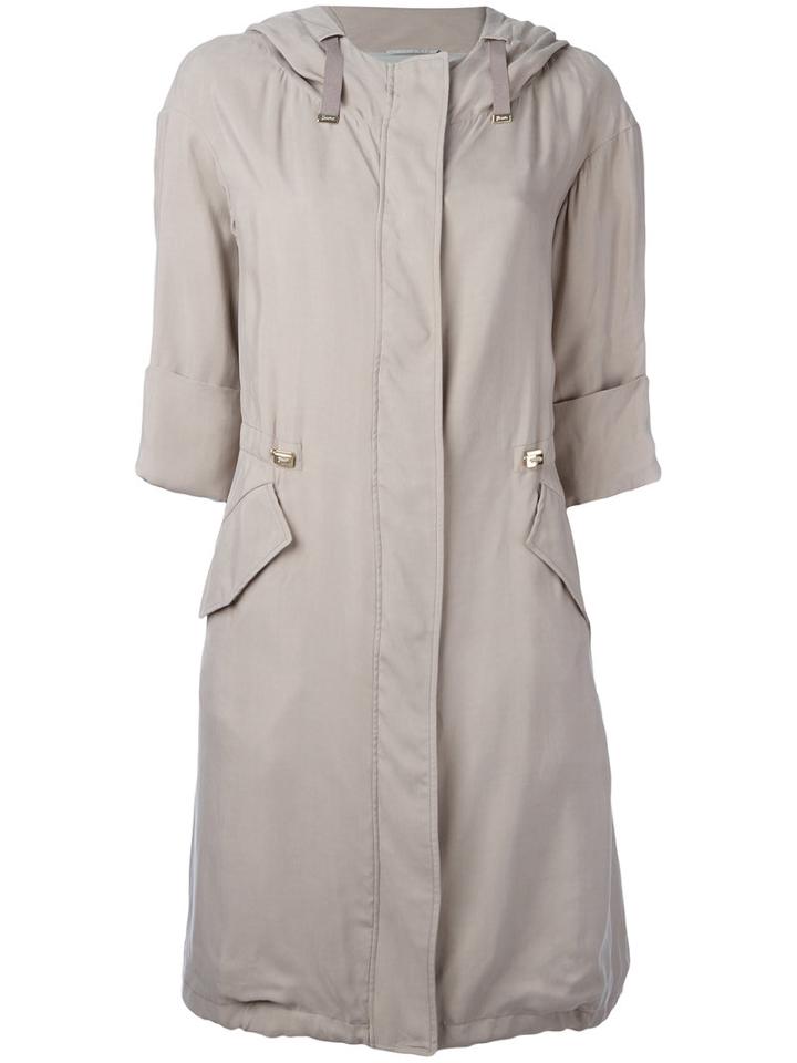 Herno Three-quarters Sleeve Hooded Coat, Women's, Size: 44, Nude/neutrals, Cotton/viscose/cupro/acetate