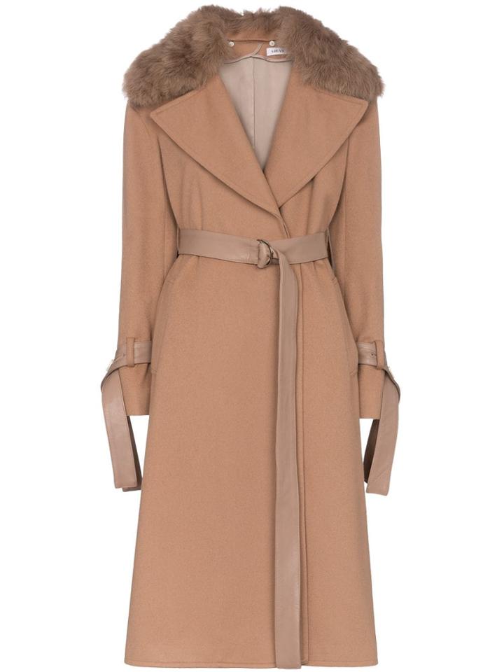 Adeam Belted And Fur Collared Wool Coat - Black